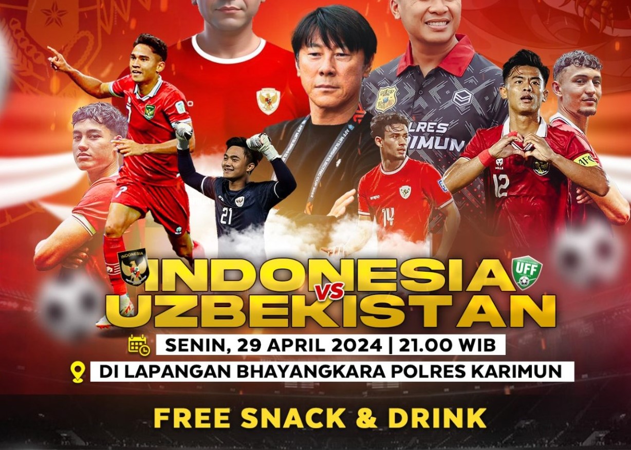 Besok Malam, Polres Karimun Gelar Nobar Piala Asia U-23 Indonesia vs Uzbekistan