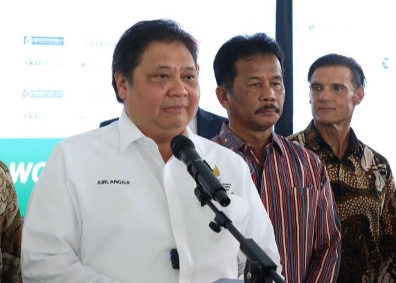 Menko Perekonomian Aerlangga Hartarto saat sambutan menghadiri PGN di Nongsa, kemarin. (ft humasbpbatam)