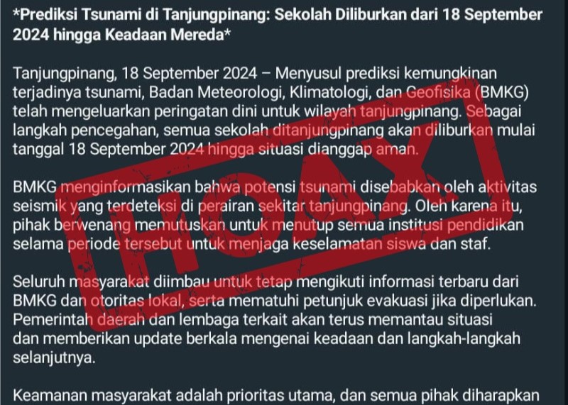 Tangkapan layar berita palsu. (ft medsosgrupkarimuncemerlang)