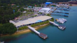 Pelabuhan Ferry Internasional Sekupang dan Pelabuhan Ferry Domestik Sekupang dari ketinggian. (ft humasbpbatam)