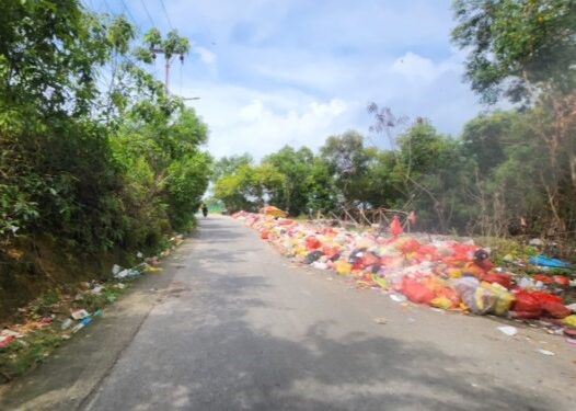 Tumpukan sampah di Jalan Kampung Harapan, pagi tadi. (ft ernis)
