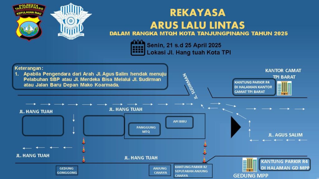 Denah rekayasa lalulintas di Tanjungpinang.selama MTQH berlangsung. (ft polrestatanjungpinang)