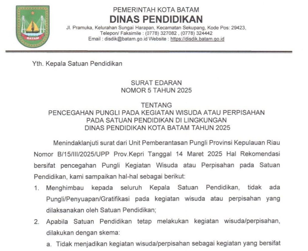 Surat Edaran Disdik teraiut Larangan Pungli. (ft repro)