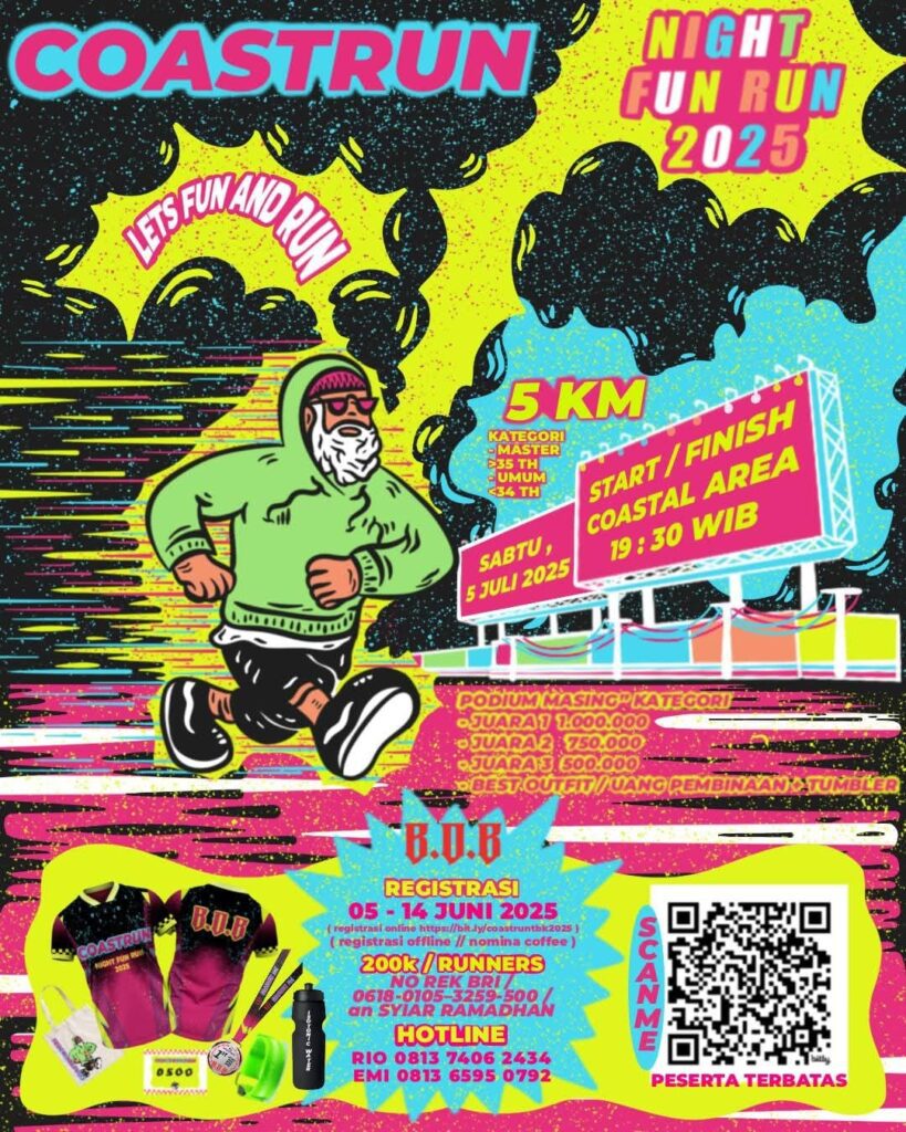 Flyer Night Fun Run 2025 yang digelar Komunitas B.O.B. (ft bib)