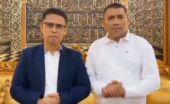 Bupati dan Wakil Bupati Karimun saat menyampaikan imbauan larangan Pungli. (ft prokopim)