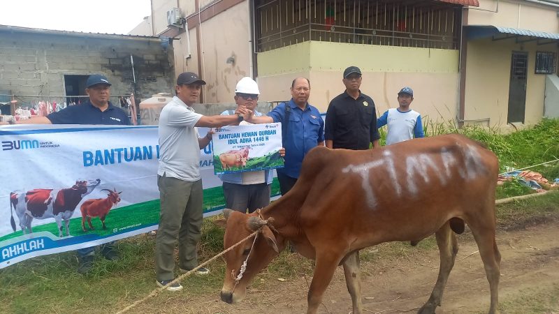 Penyerahan hewan kurban dari PWI Karimun ke panitia kurban di Sei Pasir, pagi tadi. (ft pwikarimun)