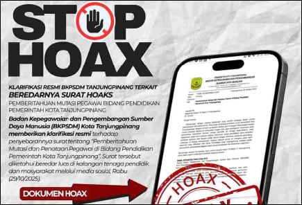 Surat Mutasi di Bidang Pendidikan Tanjungpinang Dinyatakan HOAX, Pemko Minta ASN Waspada