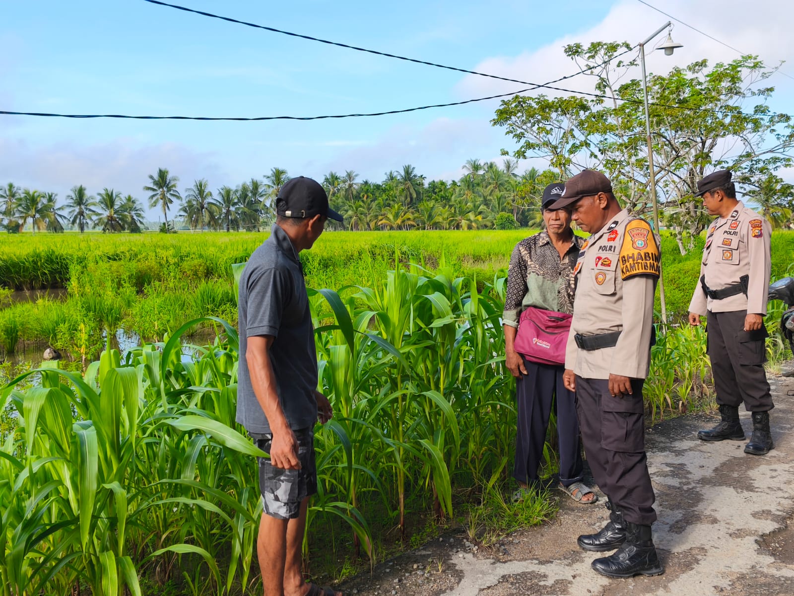 Warga dan polisi saat meninjau kebun jagung warga, pagi tadi. (ft muhamad)
