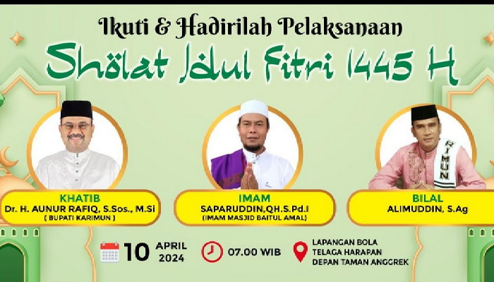 Bupati Aunur Rafiw Dijadwalkan Jadi Khatib Salat Idul Fitri 1445 H di Lapangan Bola Telaga Harapan