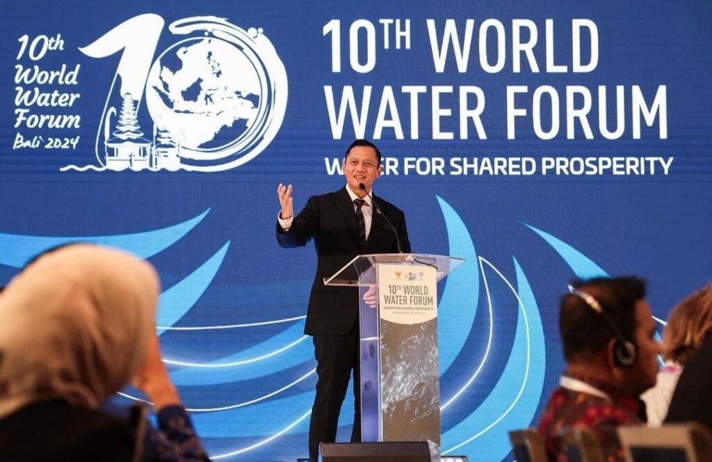 Menteri Agraria dan Tata Ruang Agus Harimurti Yudhoyono (AHY) dalam sesi Local Process pada rangkaian World Water Forum ke-10 di Bali Nusa Dua Convention Center, Bali, kemarin. (ft ahy)
