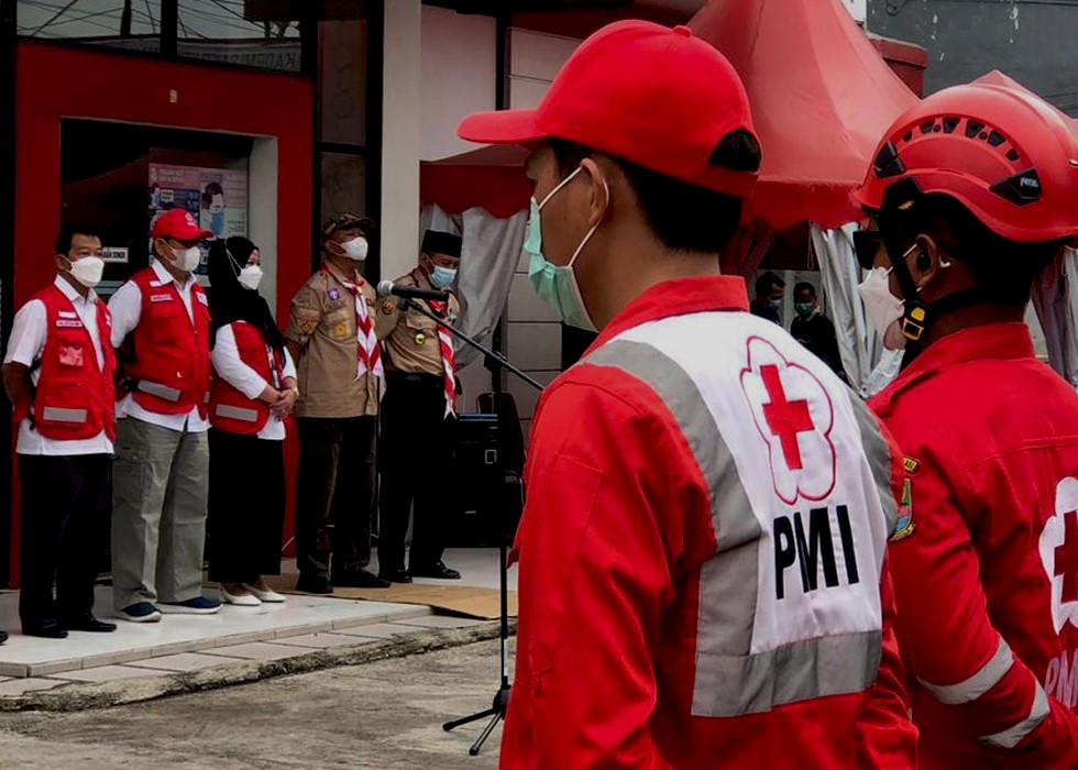 Anggota PMI Bekasi saat mengikuti apel, beberapa waktu lalu. (ft dok pmibekasi)