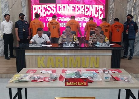 Konferensi pers ungkap kasus sabu bulan Agustus-September 2024 Polres Karimun, siang tadi. (ft msaimi)
