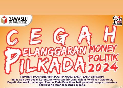 Flyer imbauan Bawaslu Lingga terkait politik uang. (ft bawaslulingga)