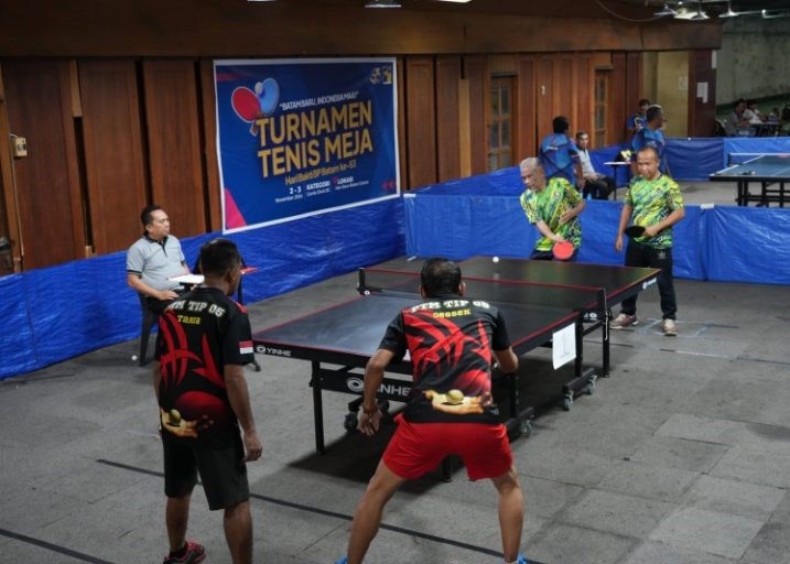 Suasana turnamen tenis meja dalam rangka Hari Bakti BP Batam ke-53 tahun di Ikan Daun, Batam Center, pagi tadi. (ft humasbpbatam)