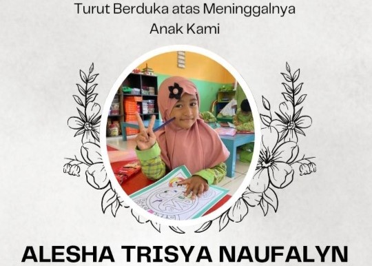 Flyer meninggalnya Alesha Trisya Naufalyin