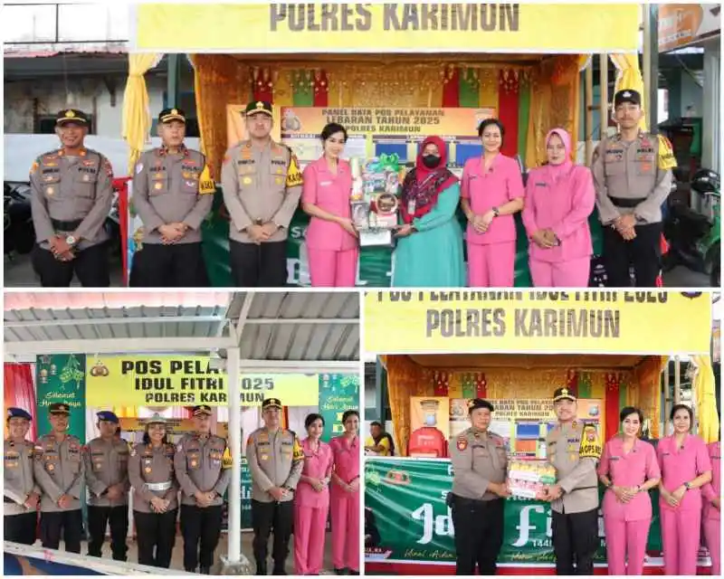 Kapolres Karimun saat memberikam bingkisan kepada petugas yang bertugas, siang tadi. (ft humasporleskarimun)