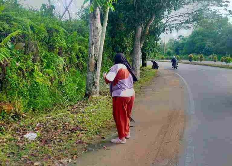 Petugas kebersihan sedang melakukan tugasnya, di Jalan Protokol Tanjungpinang, pagi tadi. (ft kominfotjpinang)