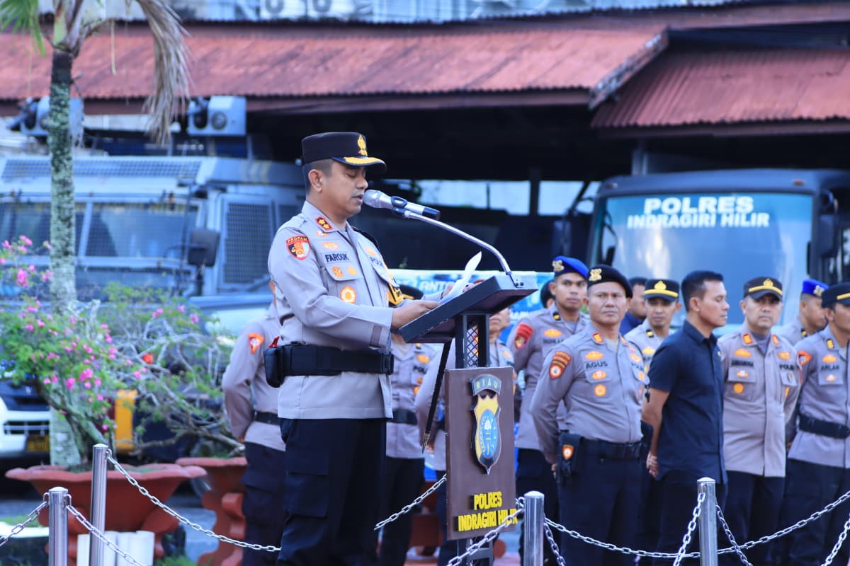 Pimpin Apel Pengamanan Pawai Malam Takbir Idul Fitri 1447 H, Kapolres Inhil Libatkan 258 Personel Gabungan