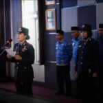Kapolres Karimun saat memimpin Upacara Hari Lahir Pancasila di Pemkab Karimun, pagi tadi. (ft komifokarimun)